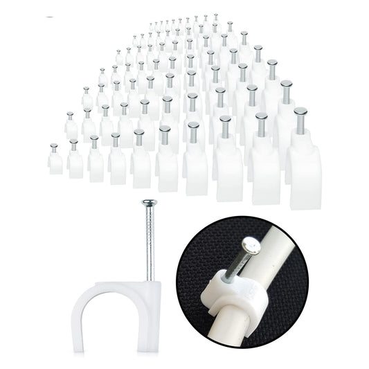 100-Pack Mini Round Cable Clips- Computer Cable Management Clips for Appliances, Ethernet, Coaxial Cable & Extension Cords - Mini Wire Nail Clips