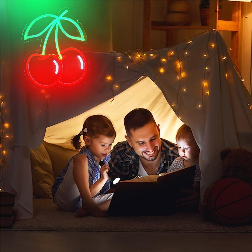 Cherry Neon Sign,Red Cherries Fruit Night Lights for Restaurant,Kids Room,Bedroom,Bar,Fruit Shop,Birthday Party Decor Gifts