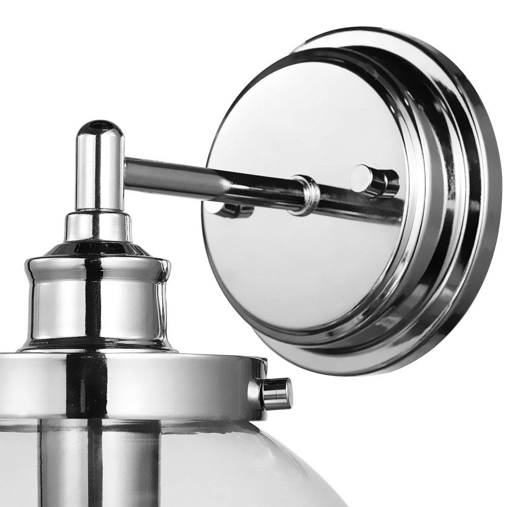 Globe Electric 51477 Milan 1-Light Wall Sconce Vanity Light, Chrome, Clear Glass Shade, Vintage Edison Incandescent Bulb Included