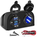 [Upgraded] Tent Type Panel 12V USB Outlet, Quick Charge PD3.0& Dual USB 3.0 Car Charger with LED Voltmeter & Switch+12V/24V Cigarette Lighter Socket