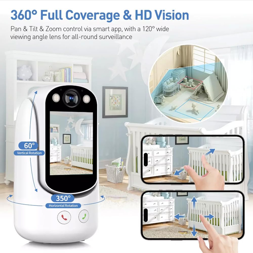 Video Call Security Camera Indoor, Nanny Camera Baby Camera Pet Camera,2-Way Video Call,2-Way Audio, 360°Pan/Tilt WiFi Camera for Home Security
