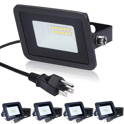 MIWAT 5Pack 10W Warm White LED Flood Light Outdoor, LED Work Light, Plug and Play, Waterproof Outdoor Floodlights for Yard, Garden, Playground 3x2