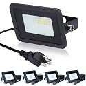 MIWAT 5Pack 10W Warm White LED Flood Light Outdoor, LED Work Light, Plug and Play, Waterproof Outdoor Floodlights for Yard, Garden, Playground 3x2