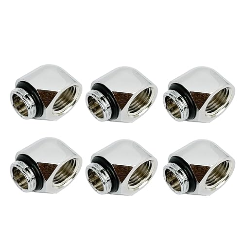 dracaena.io 6-Pack G1/4" Male to Female 90° Angle Elbow Fittings, Brass Water Cooling Connector Adapter for PC Computer Liquid Cooling Loop, Durable