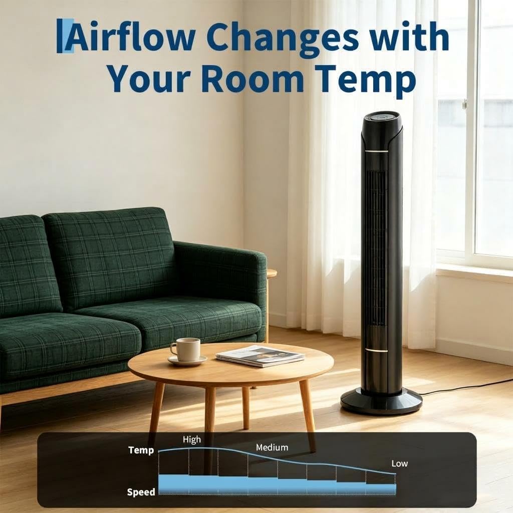 CuisinSmart Tower Fan - Upgraded DC Motor, 56dB Quiet 36 in Floor Fan for Bedroom, 18ft/s Airflow, 60° Oscillating Standing Fan with Remote & Touch