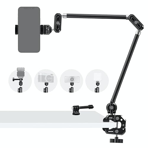 NEEWER 30" Articulating Magic Arm with Super Clamp/Action Cam Mount/Phone Holder, Overhead Camera Desk Mount Mic Boom Stand, Compatible with GoPro