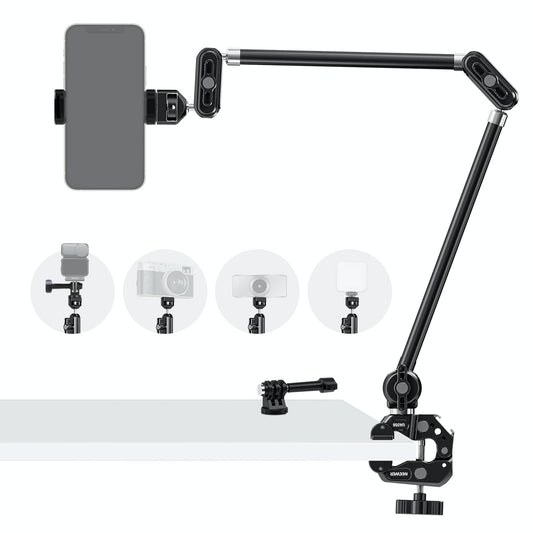 NEEWER 30" Articulating Magic Arm with Super Clamp/Action Cam Mount/Phone Holder, Overhead Camera Desk Mount Mic Boom Stand, Compatible with GoPro