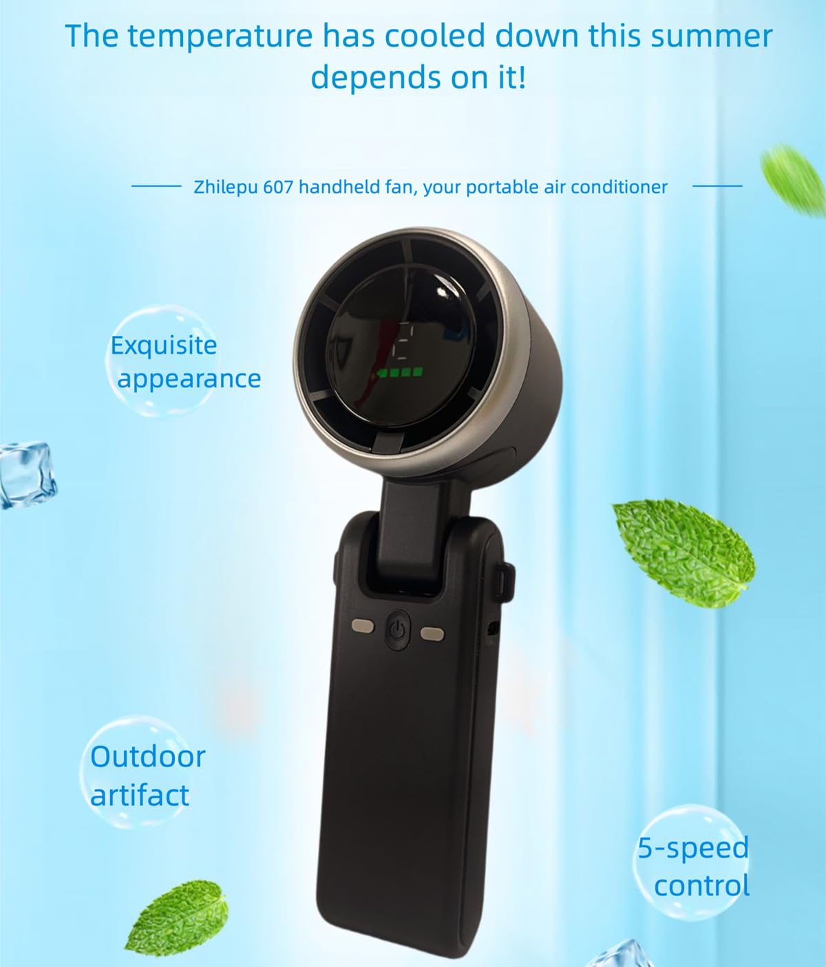 CHANGAIDA Portable Handheld Turbo Fan with Digital Display, Up to 12 Working Hours USB Rechargeable 3-in-1 Mini Hand Held Personal Fan for Travel