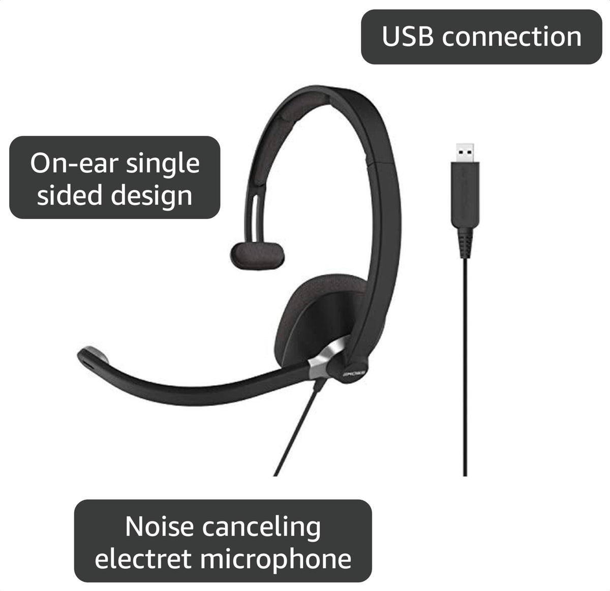 Koss CS295-USB Single-Sided On-Ear Communication Headset, Black, USB-A Plug
