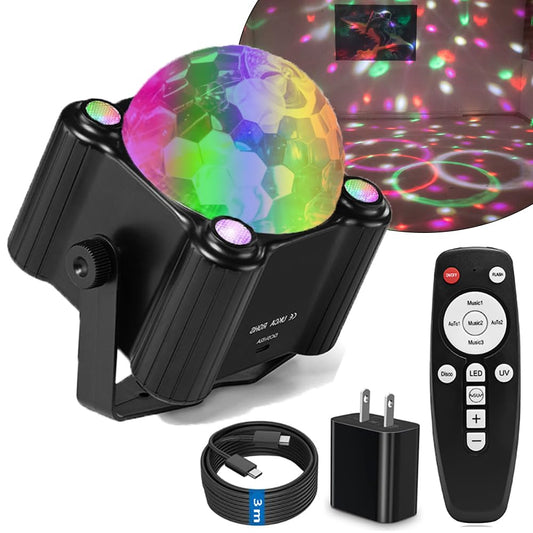 Disco Ball Lights - Sound Activated 7 Color LED Stage Strobe Lights with Remote Control for Parties, Karaoke, Bar, Room, Birthday, Halloween