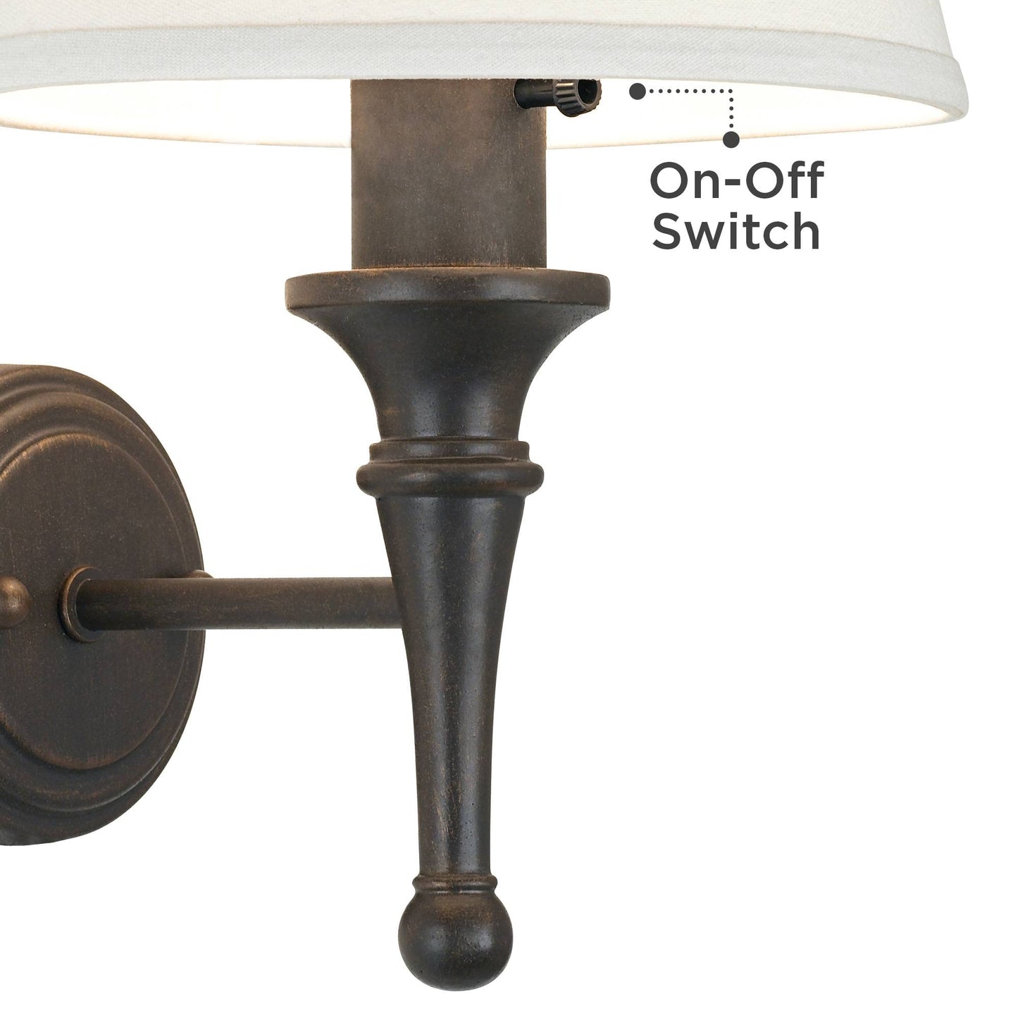 Regency Hill Braidy Farmhouse Rustic Wall Lamp Bronze Metal Plug-in 7" Fixture Ivory Cotton Empire Shade for Bedroom Bedside Bathroom Vanity Living