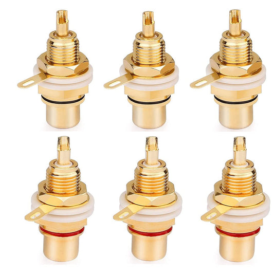 GDQLCNXB Gold Plated Female RCA Phono Panel Mount Chassis Socket Plug Jack Connector - (6 Pcs)