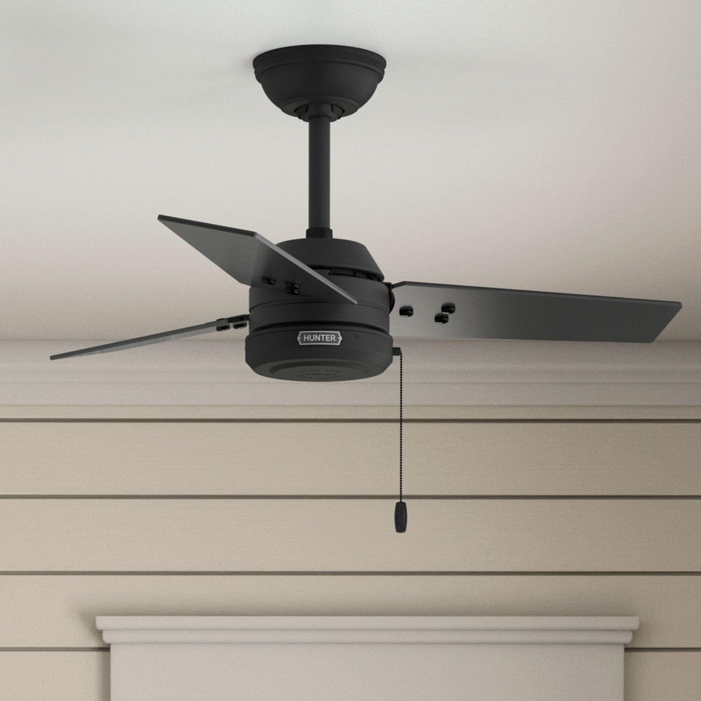 Hunter Fan 36 inch Ceiling Fan with No Light, Outdoor or Indoor Matte Black Ceiling Fan with Pull Chain for Porch, Living Room, Office, Kitchen