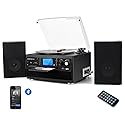 DIGITNOW Bluetooth Record Player Turntable with Stereo Speaker, LP Vinyl to MP3 Converter with CD, Cassette, Radio, Aux in and USB/SD Encoding, Remote