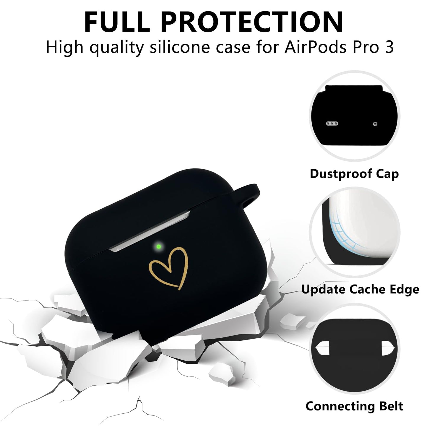 AIIEKZ Compatible with AirPods Pro 3 Case Cover (2025), Soft Silicone Case with Gold Heart Pattern for AirPods Pro 3rd Generation Case with Rhinestone