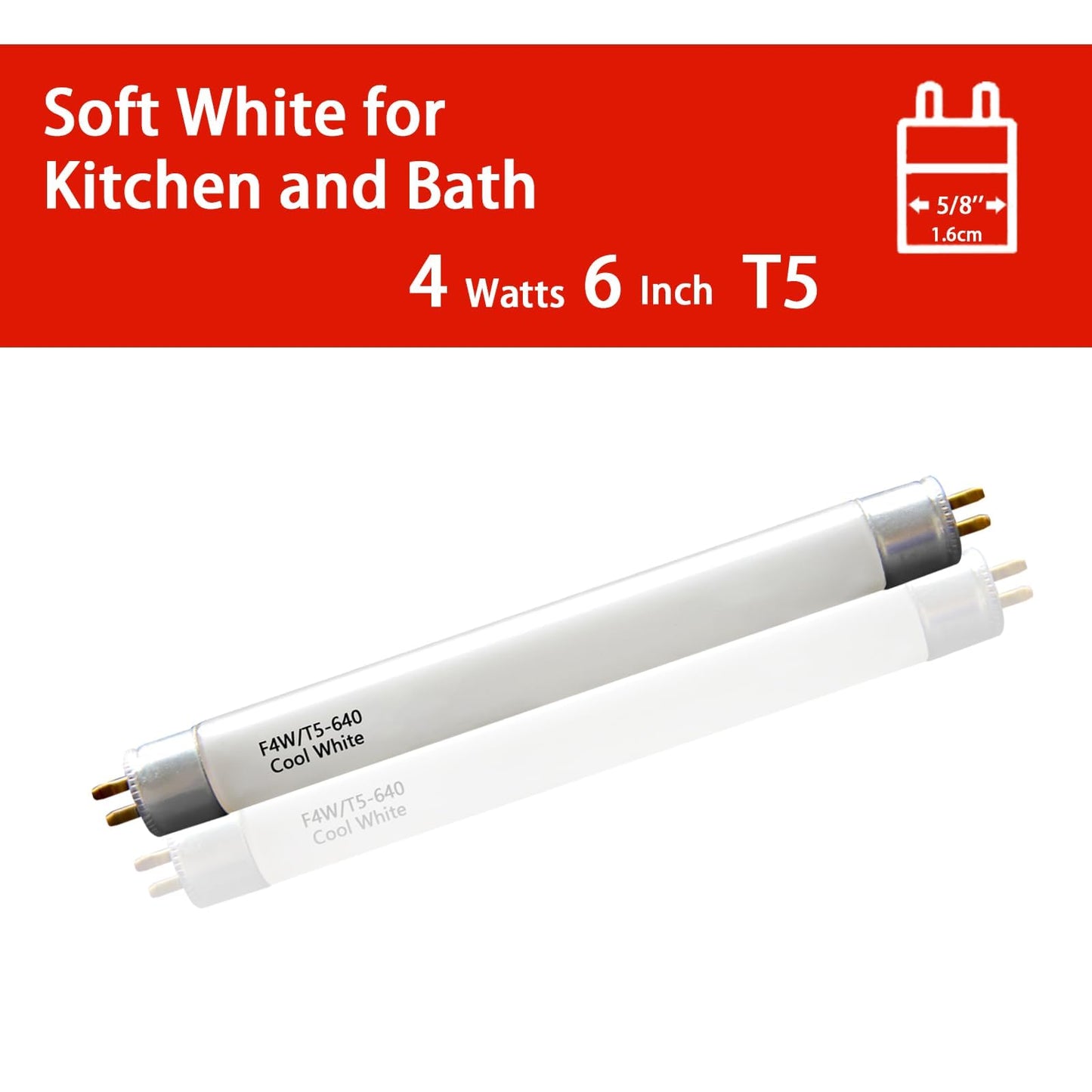 6'' F4T5/CW Under Cabinet Bulb,T5 4W Cool White Linear Fluorescent Tube,Replacement Bulb for GE,Eiko 15501, Sylvania 20416,Sunlite 05040