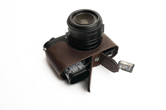 Handmade Genuine Real Leather Half Camera Case Bag Cover for Leica Q2 Coffee Color