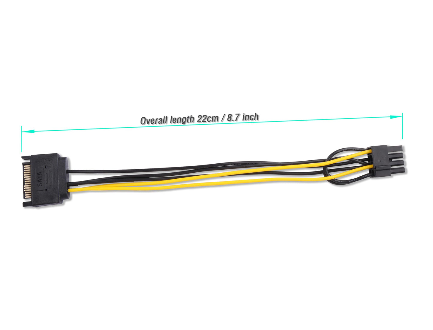 ELFJMZP 15-Pin SATA Male to 8 Pin (6+2 Pin) PCI-Express Female Video Card Power Adapter Cable(Pack of 2)