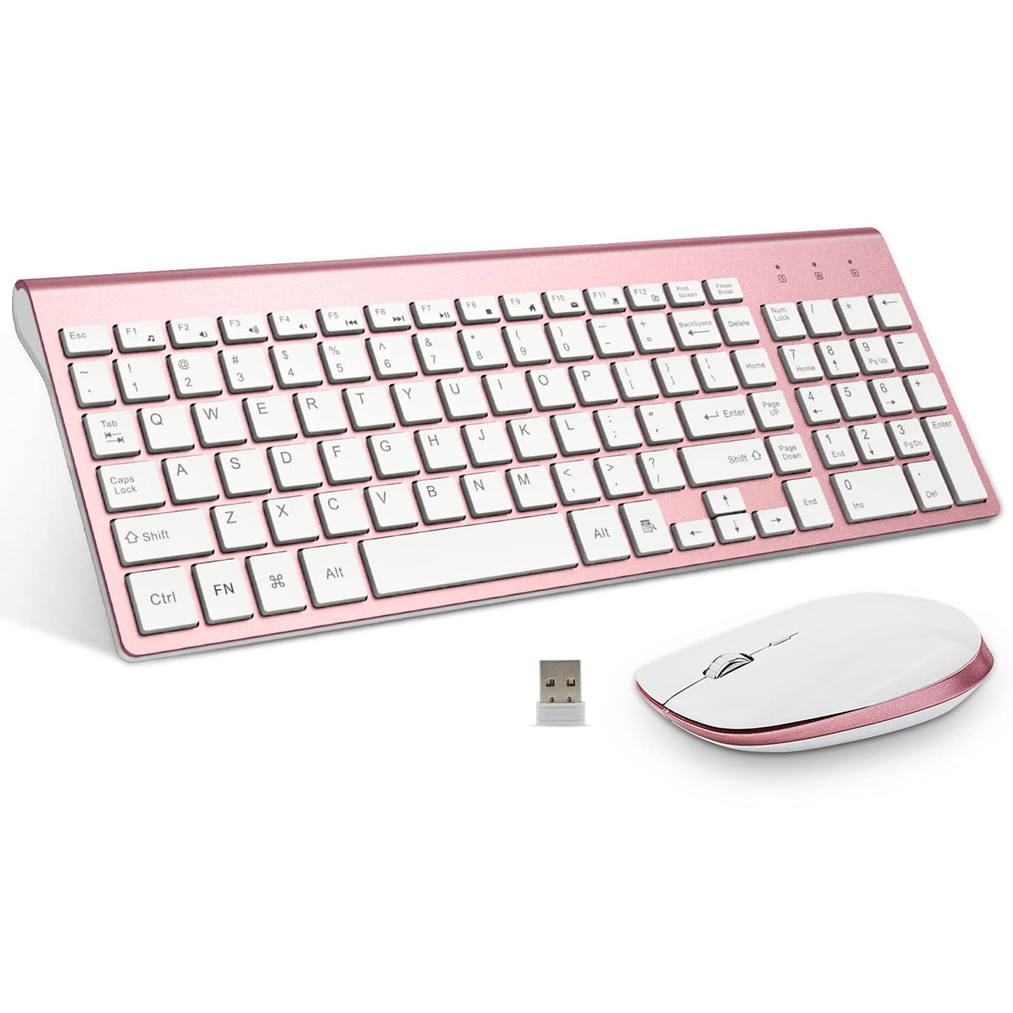 FENIFOX Keyboard and Mouse Wireless, USB 2.4GHz Combo Silent Quiet Low Profile Compact Full Size Flat Slim Thin Portable with Number Pad Soft Cover