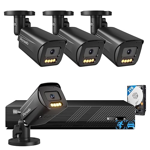 PANOOB 4K PoE Security Camera System 8 Channel, 4X 8MP Wired Security IP Bullet Camera, AI Human Vehicle Detection, 2-Way Audio, Smart Dual Light