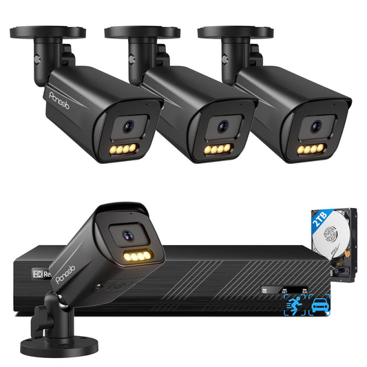 PANOOB 4K PoE Security Camera System 8 Channel, 4X 8MP Wired Security IP Bullet Camera, AI Human Vehicle Detection, 2-Way Audio, Smart Dual Light