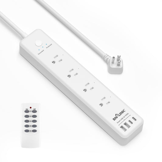 BN-LINK Remote Control Power Strip with 4 Independent Outlets?4 USBs (incl. 20W USB-C), 3.9Ft Extension Cord, 15A/1875W Overload Protection, Wall