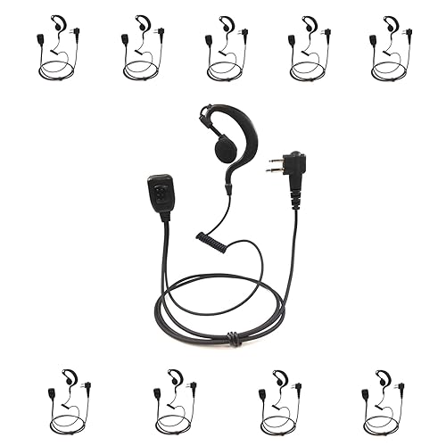 PROMAXPOWER [10-Pack] 1.5-Wire G-Shape Swivel Earpiece with PTT Microphone for Motorola Two-Way Radios CP110, CP200D, CLS1110, CLS1410, EP450…