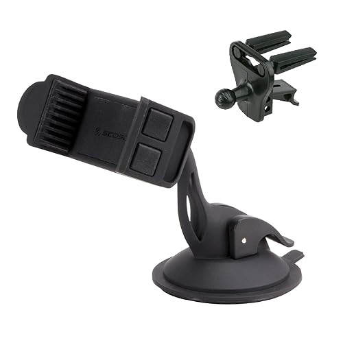 Scosche HDVM Universal 3-in-1 Vent/Windshield/Dashboard Cell Phone Holder Car Mount, Suction Cup Phone Mount with Vent Clip, Compatible with iPhone