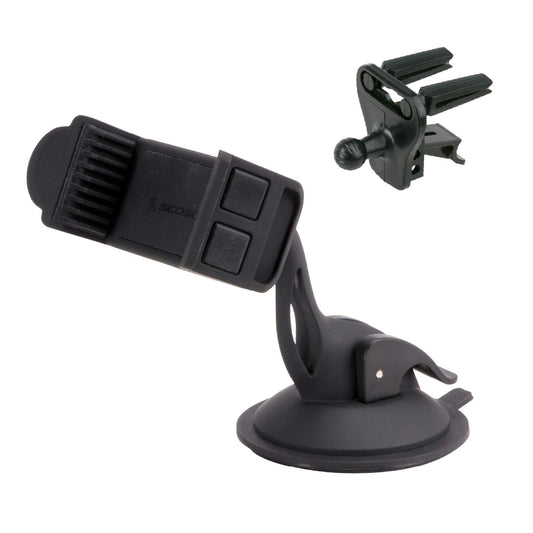 Scosche HDVM Universal 3-in-1 Vent/Windshield/Dashboard Cell Phone Holder Car Mount, Suction Cup Phone Mount with Vent Clip, Compatible with iPhone