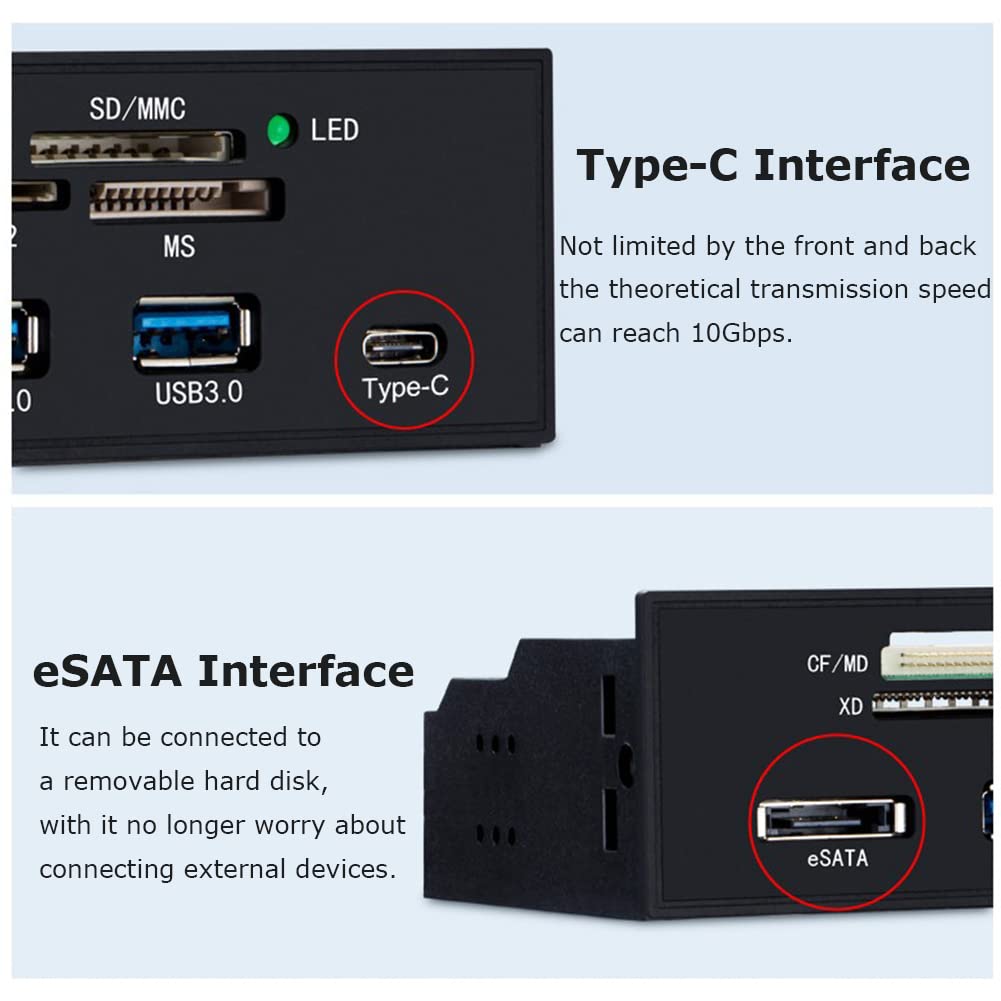Internal Card Reader 5.25inches High Speed Front USB 3.0 Interface Multifunction Internal Card Reader Dashboard PC Front Panel,Equipped with eSATA