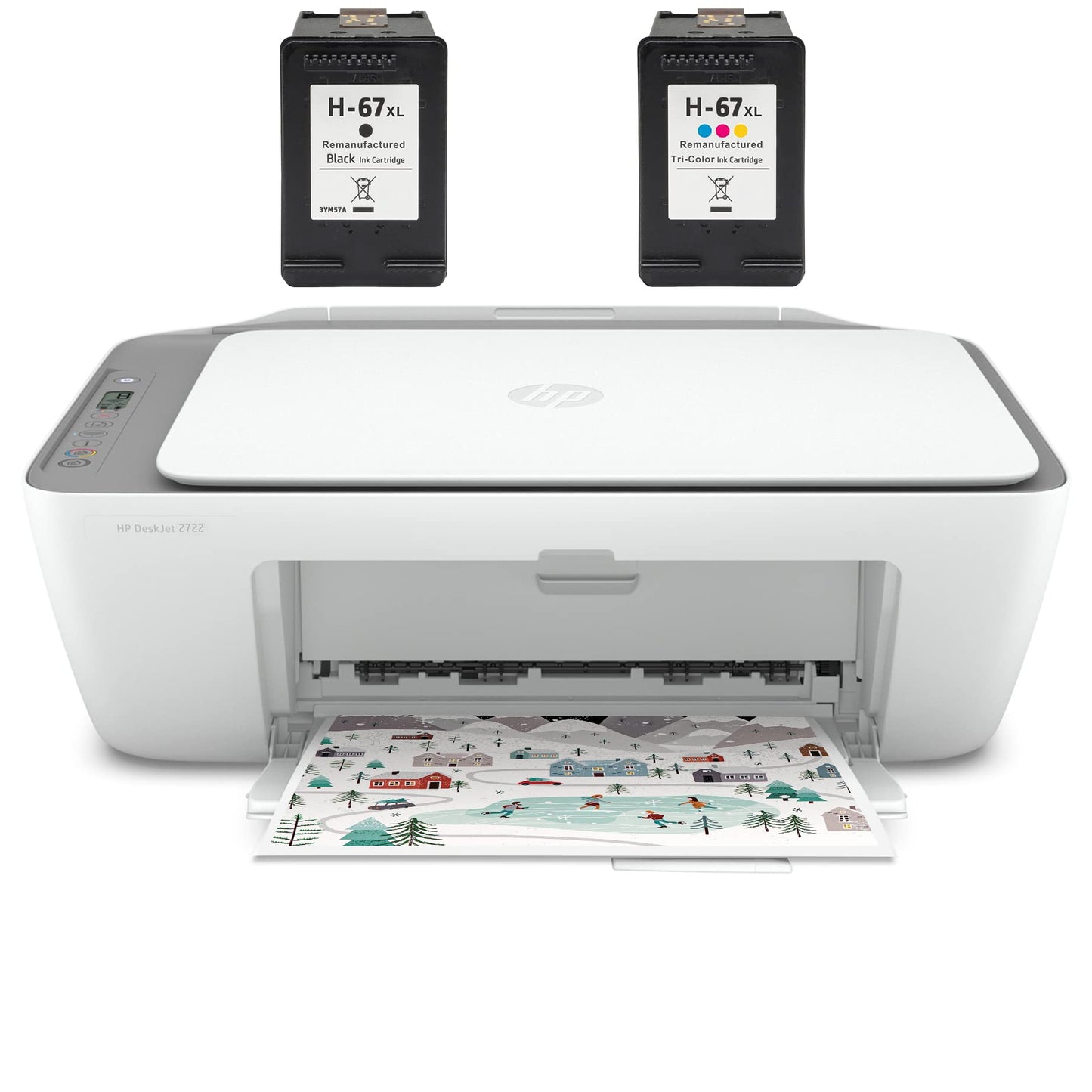 HP DeskJet 2722 Wireless Bluetooth Color Inkjet All-in-One Printer for Home Office, Gray - Print Scan Copy - 1200 x 1200 dpi, Icon LCD Display