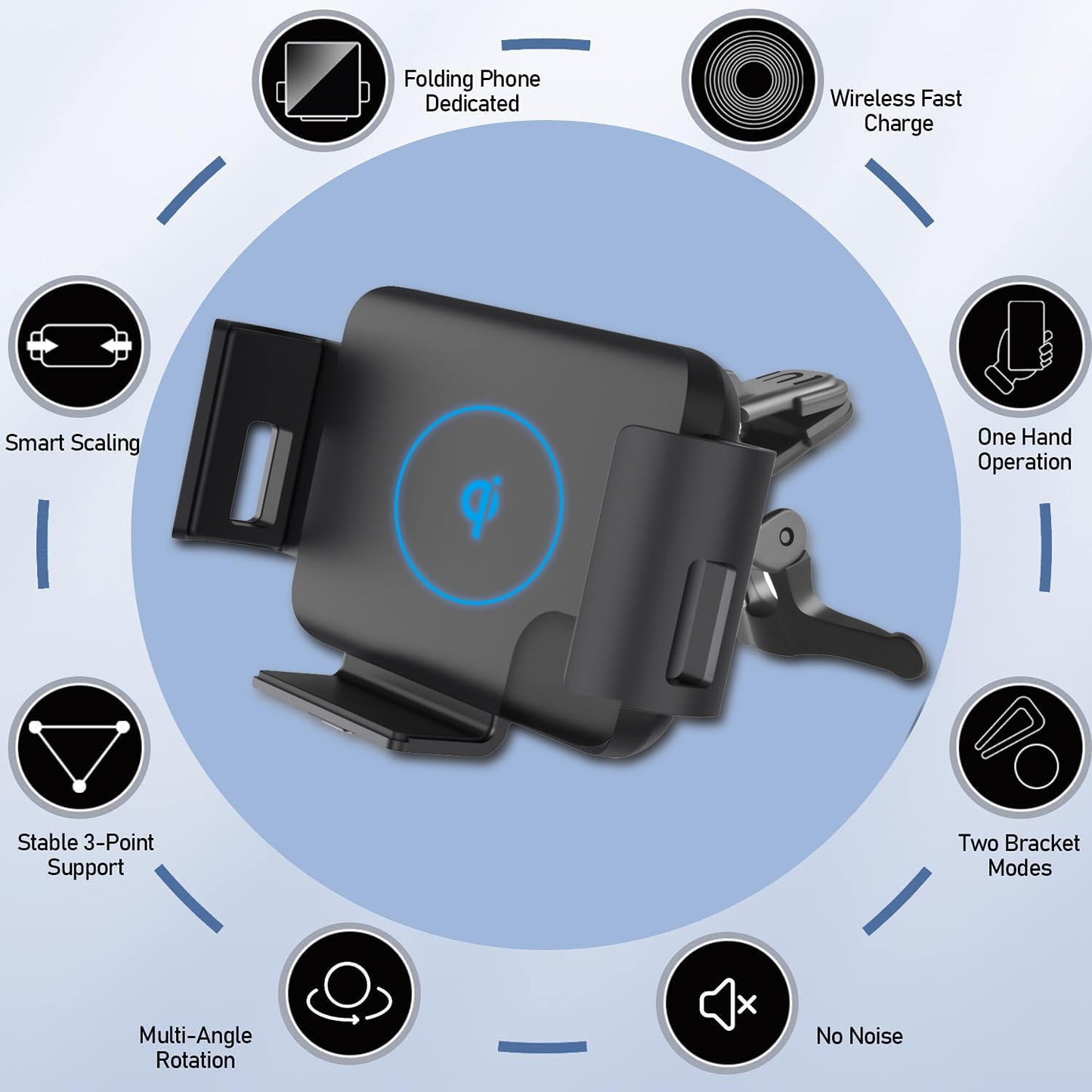 DearHot 15W Qi Wireless Car Charger Mount Holder Compatible for Samsung Galaxy Z Fold7 Fold6 Fold5 Fold4 Fold3 Fold2 Fold 4.3in-6.9in Phone Auto Clamp