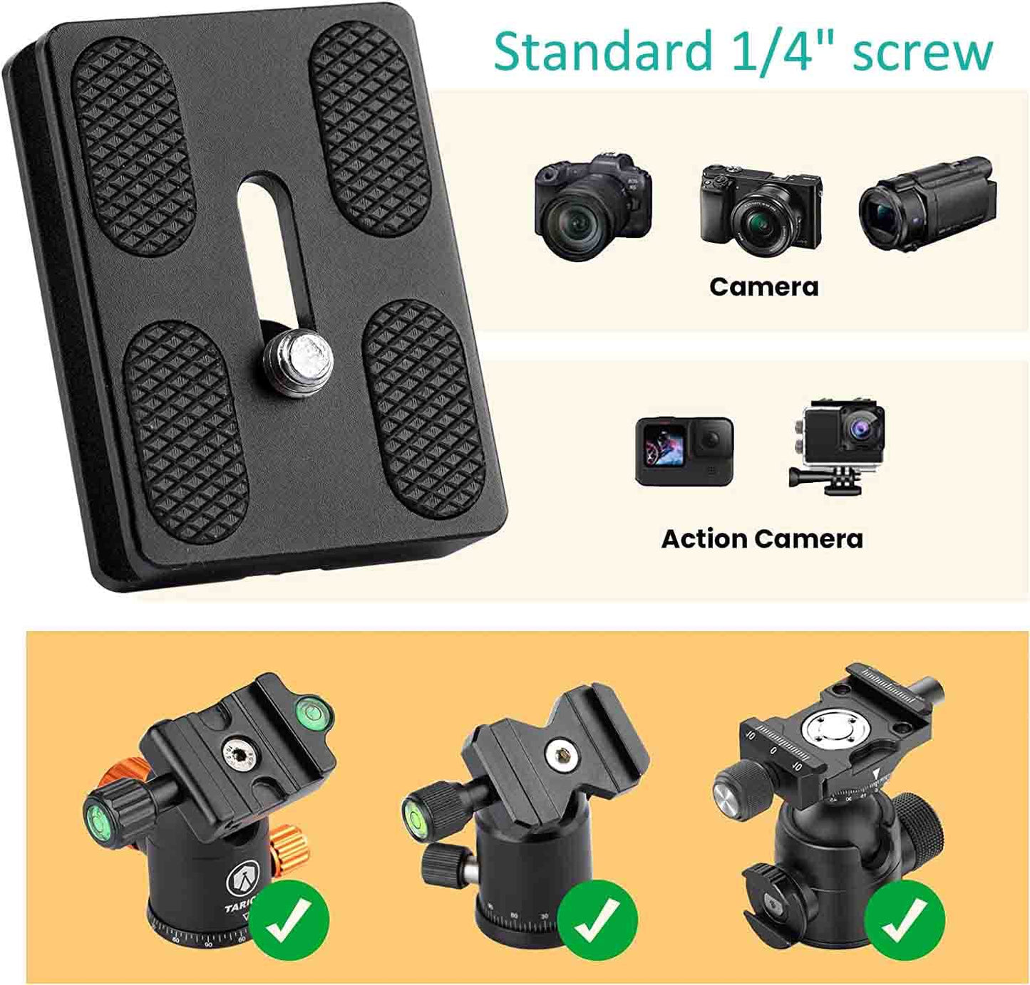 VIZEMO Camera Quick Release Plate PU50 2 Pieces QR Small Plate with 1/4"-20 Screw,Tiny Universal Quick Release Plate for Arca Swiss Standard Clamp
