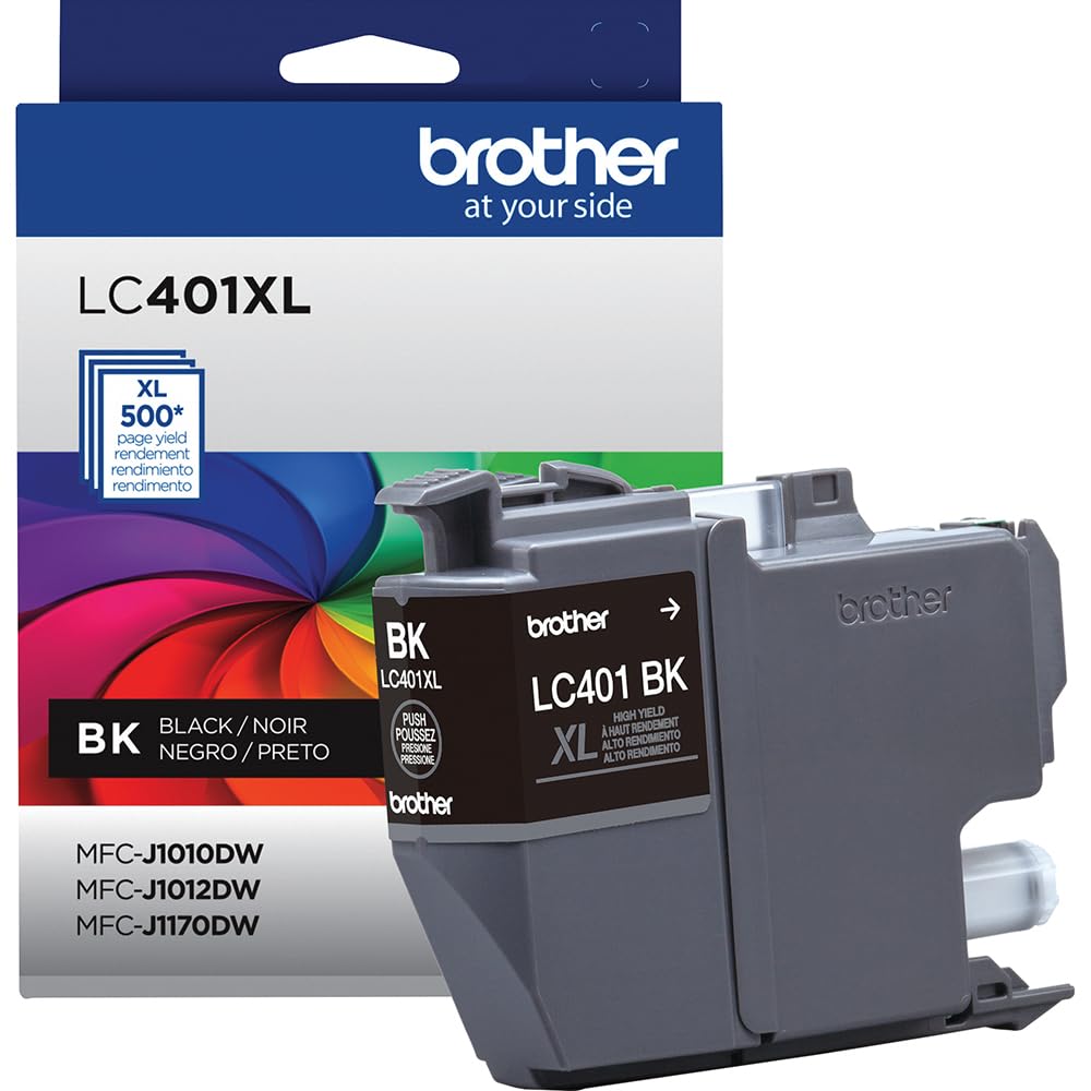 Brother Genuine LC401XLBK Black High Yield Ink Cartridge, Bundle with Deco Essentials Printer eBook for MFC-J1010DW, MFC-J1170DW