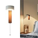 LED Wood Wall Sconce with Pull Chain Switch, Black Walnut Base with Rotatable Yellow Travertine Stone Lampshade, Built-in LED Light, Modern Rustic