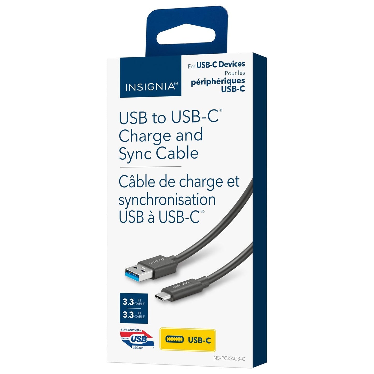 INSIGNIA USB Cables, 20Gbps High-Speed Charging & Data Sync, Braided Nylon, Compatible with MacBook, Laptop, iPhone, iPad, Android (3.3 ft (Black)