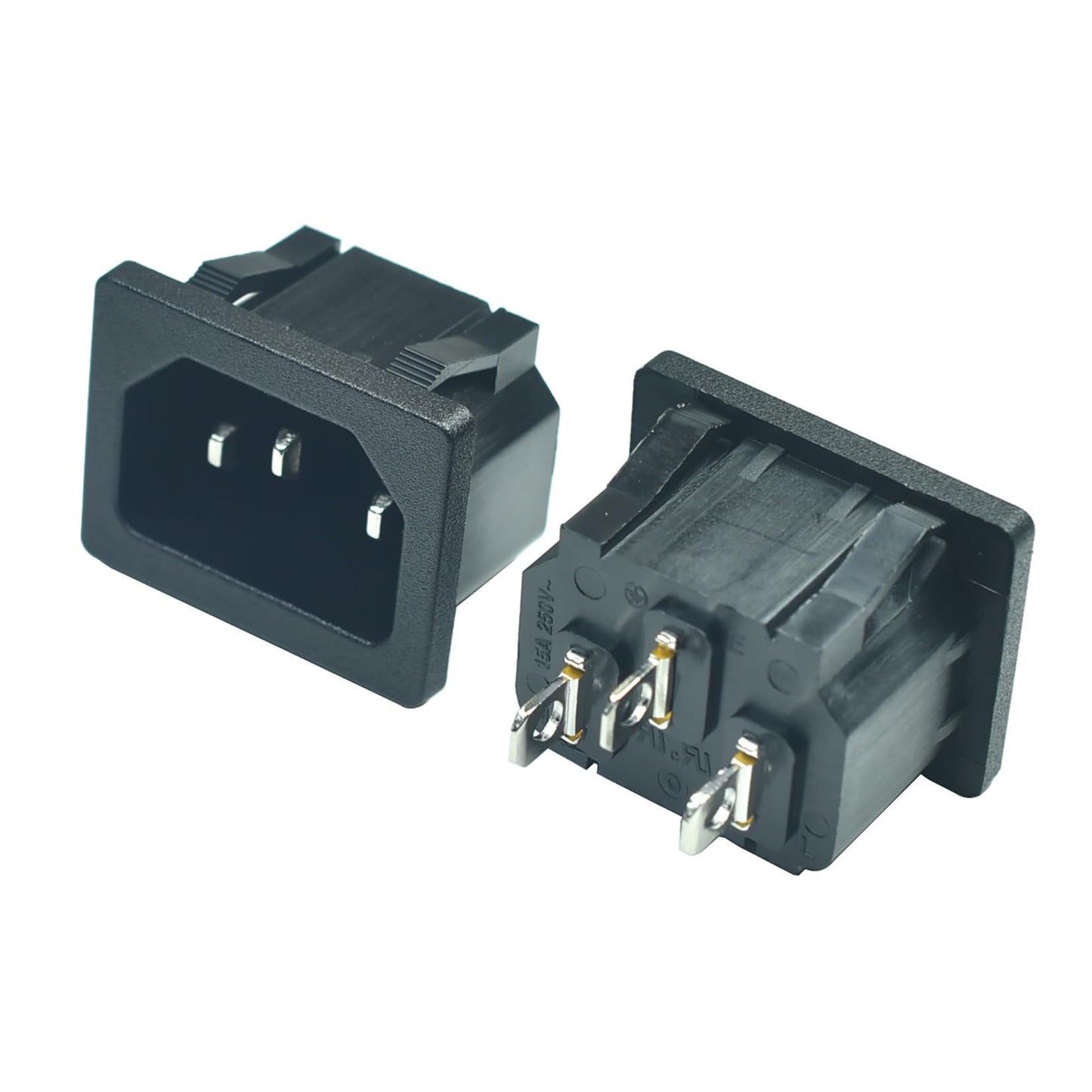 FILSHU IEC320 C14 Panel Mount Plug Adapter,15A 250VAC Power Connector Socket,3 Pins Inlet Power Plug Socket(Pack of 2)