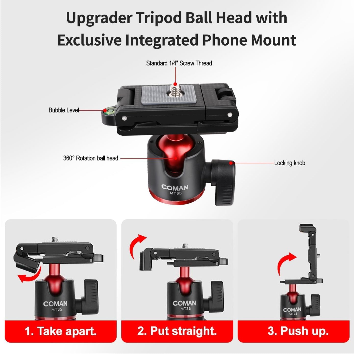 COMAN Phone Tripod,Flexible Mini Phone Tripod, Waterproof Tripod Stand for Camera GoPro, Hidden Cell Phone Tripod Mount with Cold Shoe, Portable