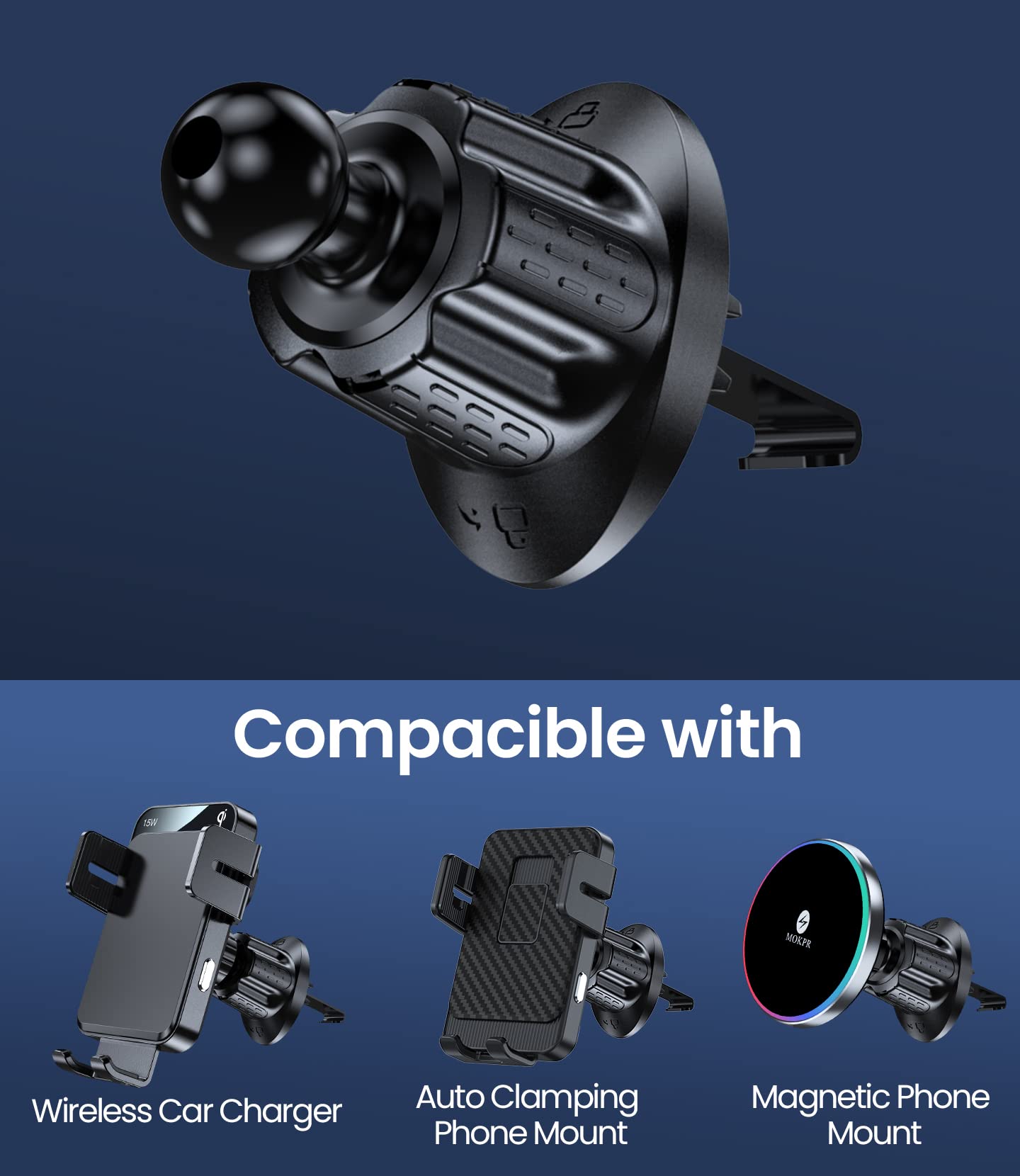 MOKPR Car Air Vent Clip for Diameter 0.67inch ?17mm? Joint Ball Cell Phone Holder for Car & Wireless Car Charger Mount