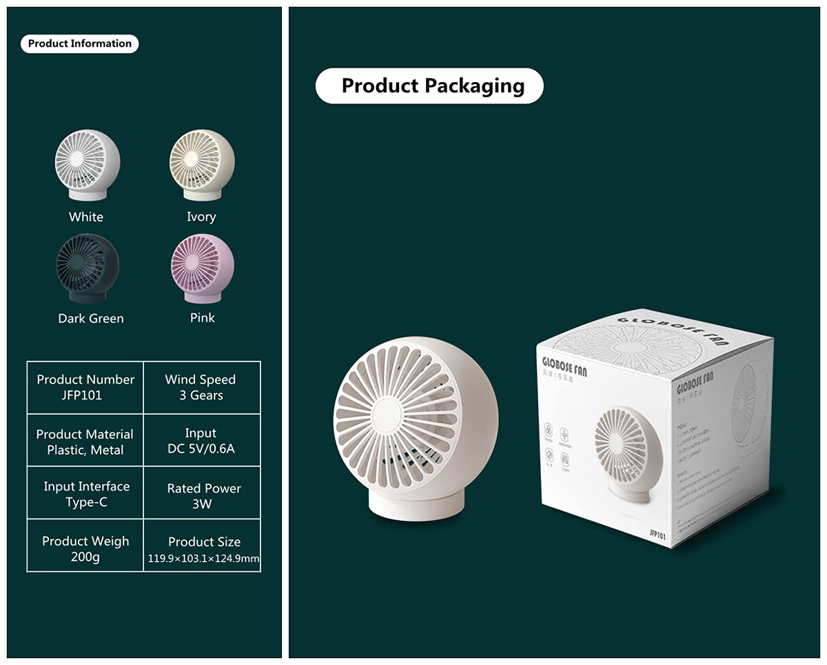 Mini Silent Fan, Nine-Blade Desktop Fan, Three-Speed Wind Adjustment.(White)