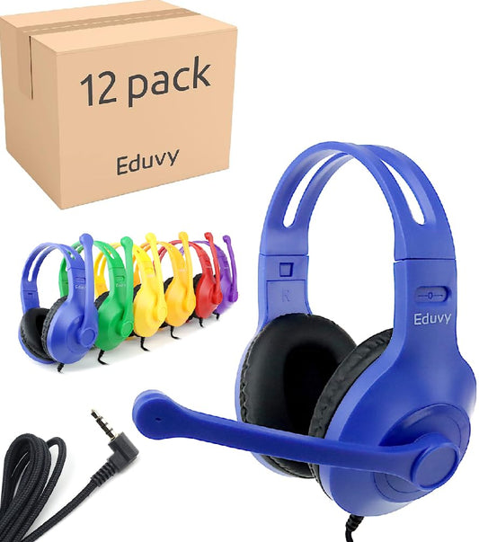 Eduvy Bulk Headphones for Classroom with Microphone, Heavy-Duty School Pack Wired Headphones for Students with Rotating Boom Mic. Teacher Must Haves…