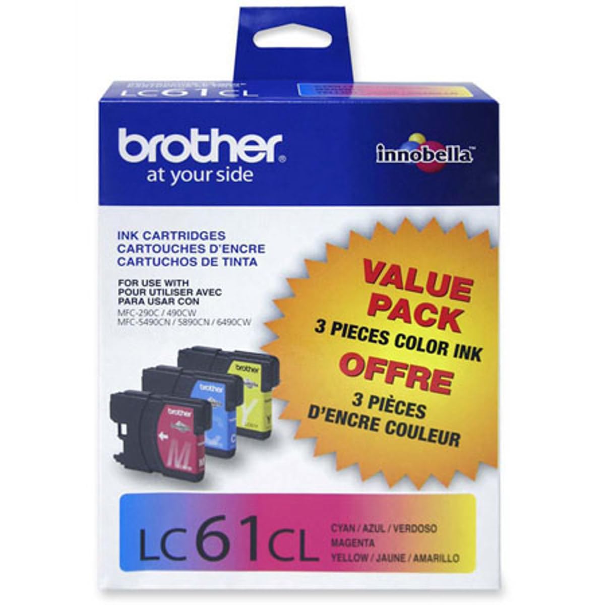 Brother 2 Pack LC613PKS Innobella Standard-Yield Cyan/Magenta/Yellow Ink Cartridge, 3-Pack