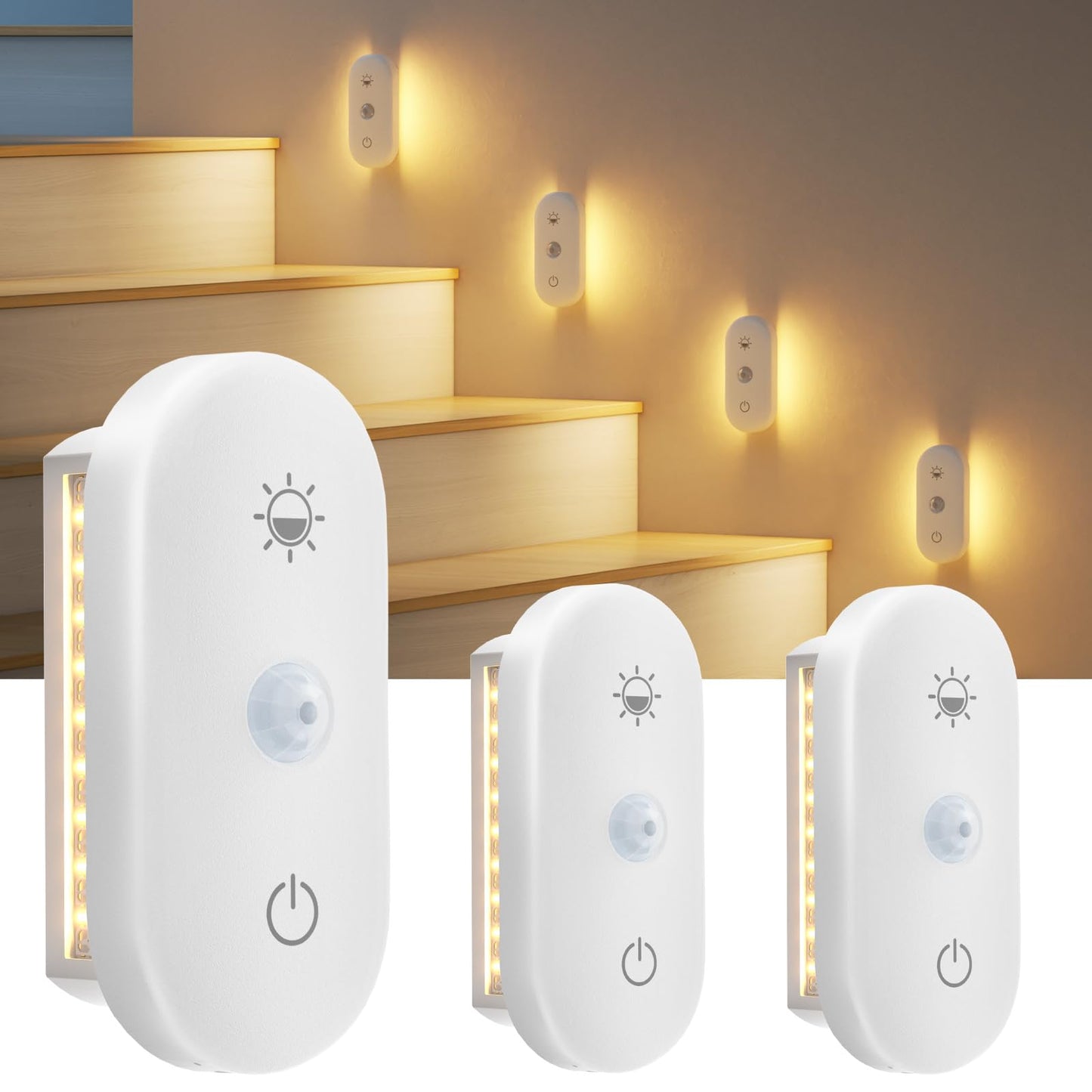 Hiromeco Motion Sensor Night Light Rechargeable: 90-Day Lasting Battery for Bedroom Bathroom Stair - Dual-Sided Glow with 3000K Natural Diffusion