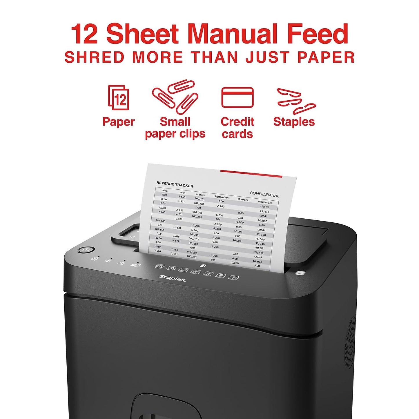 Staples 150-Sheet Micro-Cut Paper Shredder, Autofeed, Anti-Jam, 7.4-Gallon Pull-Out Bin, Black, for Home & Office, Black