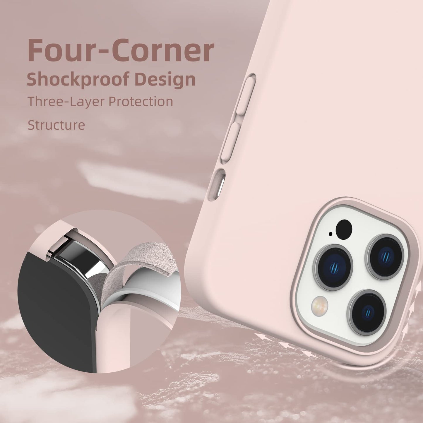 K TOMOTO Compatible with iPhone 13 Pro Liquid Silicone Case, Pink Sand