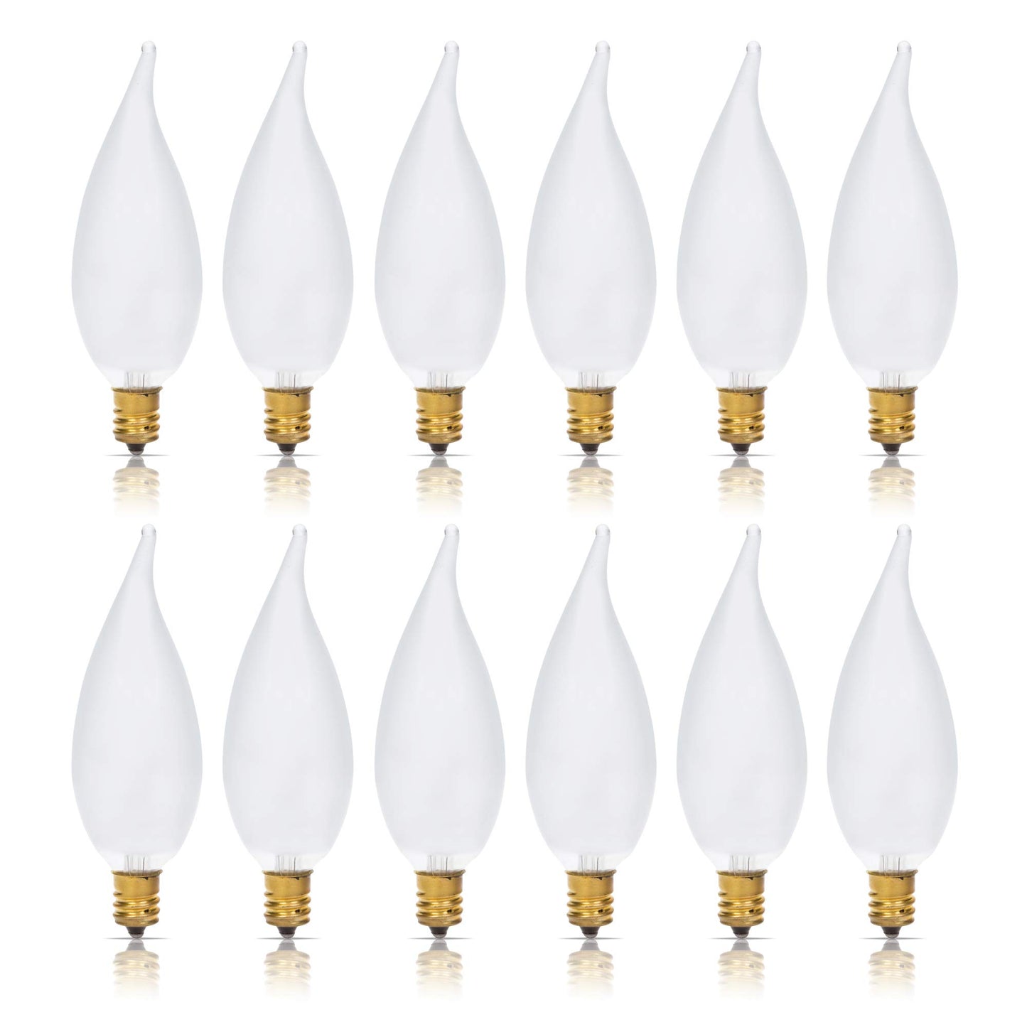 Simba Lighting Candelabra Flame Tip Frosted CA10 25W E12 Base 120V, 12 Pack