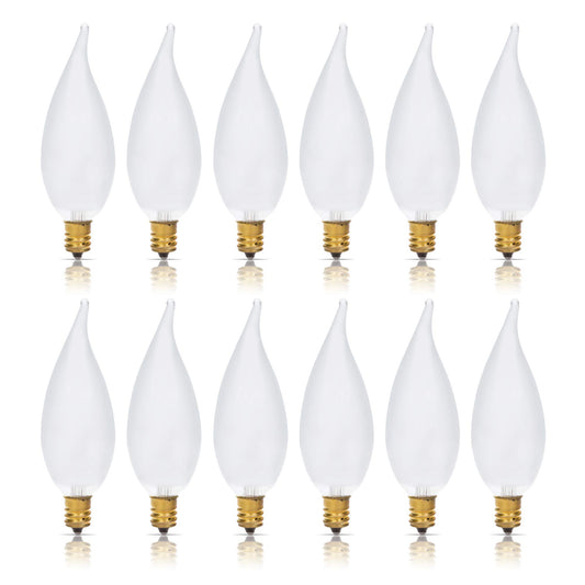 Simba Lighting Candelabra Flame Tip Frosted CA10 25W E12 Base 120V, 12 Pack