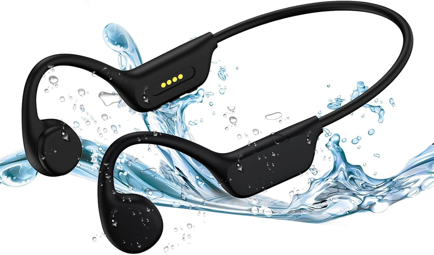 GZLMMY Bone Conduction Headphones IPX8 Waterproof 32GB Bluetooth 5.3 Wireless Headset with Microphone for Swim (Black)