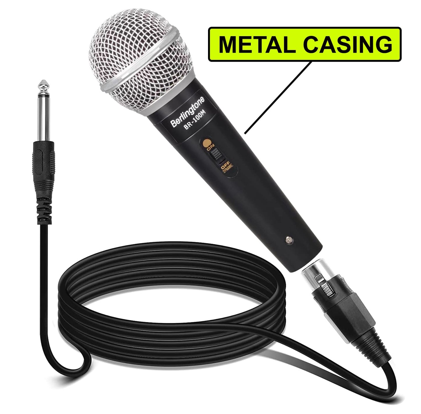 Berlingtone Dynamic Vocal Microphone - Metal Casing, Microphone for Singing, Speaking, Wired, 25ft XLR Cabel, Cardioid, with ON/Off Switch