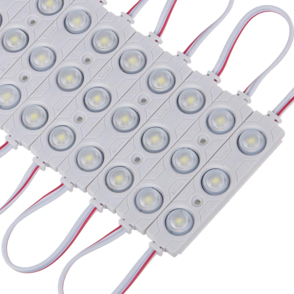 qingchenlight 200 PCS DC12V White 6500K Injection 3 LED Module 1.32W Waterproof Decorative Back Light for Letter Sign Advertising Signs with Tape